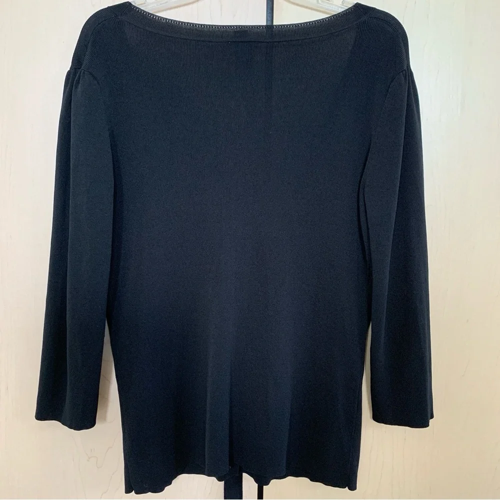 Ann Taylor Womens 3/4 Sleeve V Neck Button Bow Tie Sweater Cardigan Black Size M